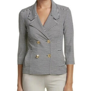 cAbi Navy + White Nautical Academia Stripe Preppy Blazer Size Small Gold Buttons